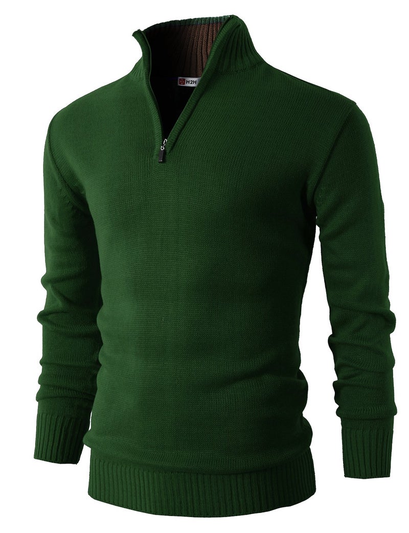 H2H Men's Quarter Zip Sweater Slim Fit Casual Knitted Turtleneck Pullover Mock Neck Polo Sweater Green US L/Asia XL (KMOSWL021) - Image 1